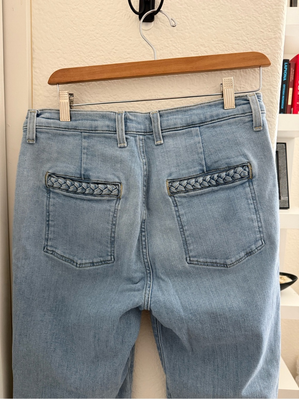 7 For All Mankind Light Blue Braided-Pocket Straight Leg Jeans - Picture 4 of 11